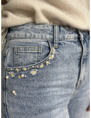 Calças de ganga Wide Leg c/aplicações