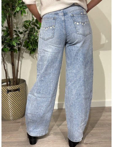 Calças de ganga Wide Leg c/aplicações