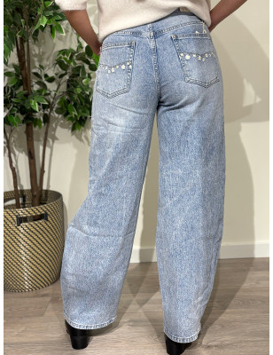 Calças de ganga Wide Leg c/aplicações