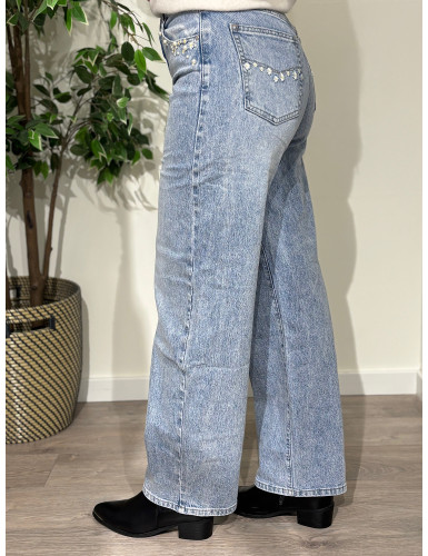 Calças de ganga Wide Leg c/aplicações