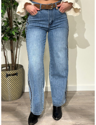 Calças de ganga wide leg c/bordados