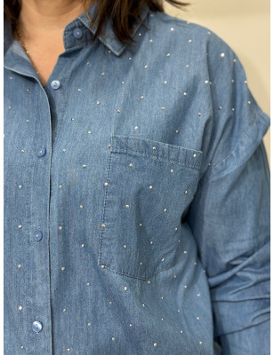 Camisa de ganga c/brilhos