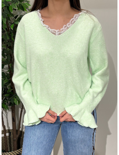 Camisola de malha c/renda no decote