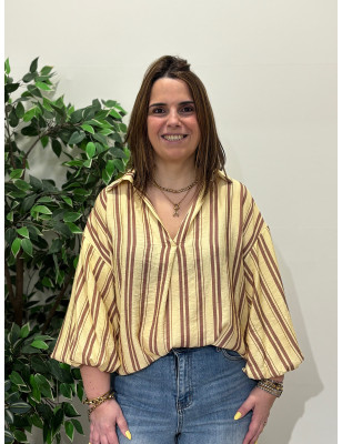 Blusa de Riscas c/ Manga Balão